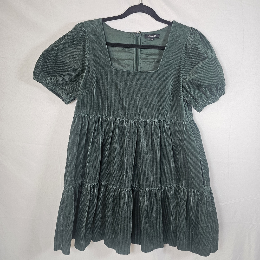 Madewell Corduroy Aidy Square-Neck Tiered Mini Dress Sz 4 - Picture 6 of 13